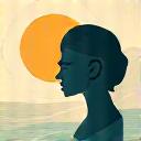 바다 파도 소리, 바람, 햇살을 느끼는 사람 일러스트